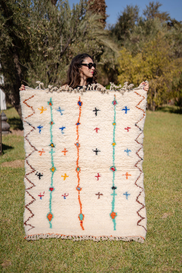 "ESSAOUIRA" 140x112 cm: Tapis Beni Ouarain 100% laine