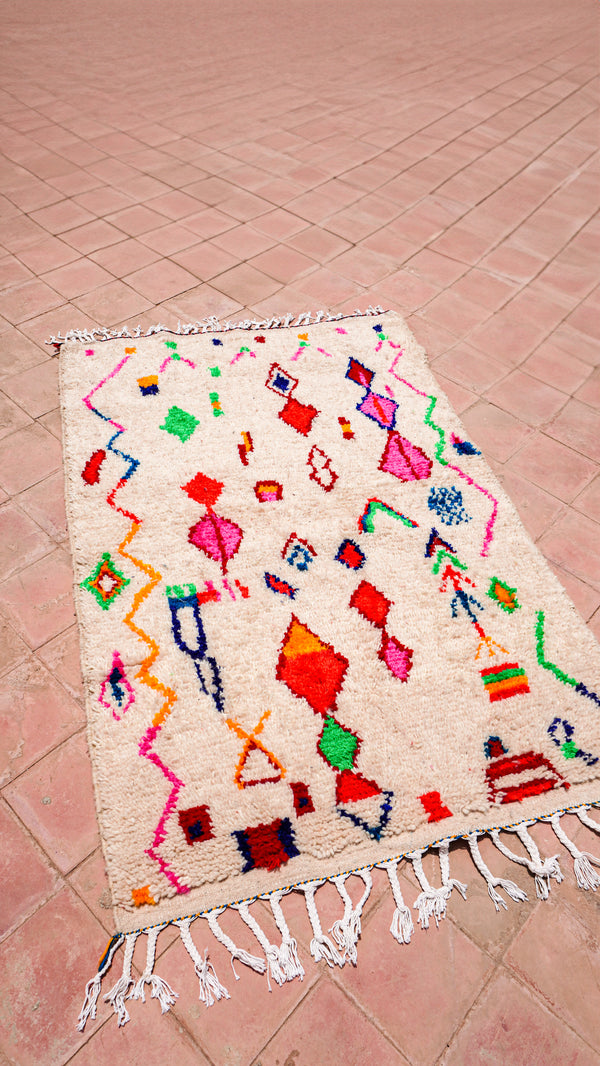 "FLUO I" 160x110cm: Tapis Beni Ouarain 100% laine