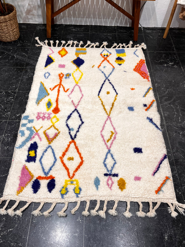 "ZANKA" 148x105cm: Tapis Beni Ouarain 100% laine