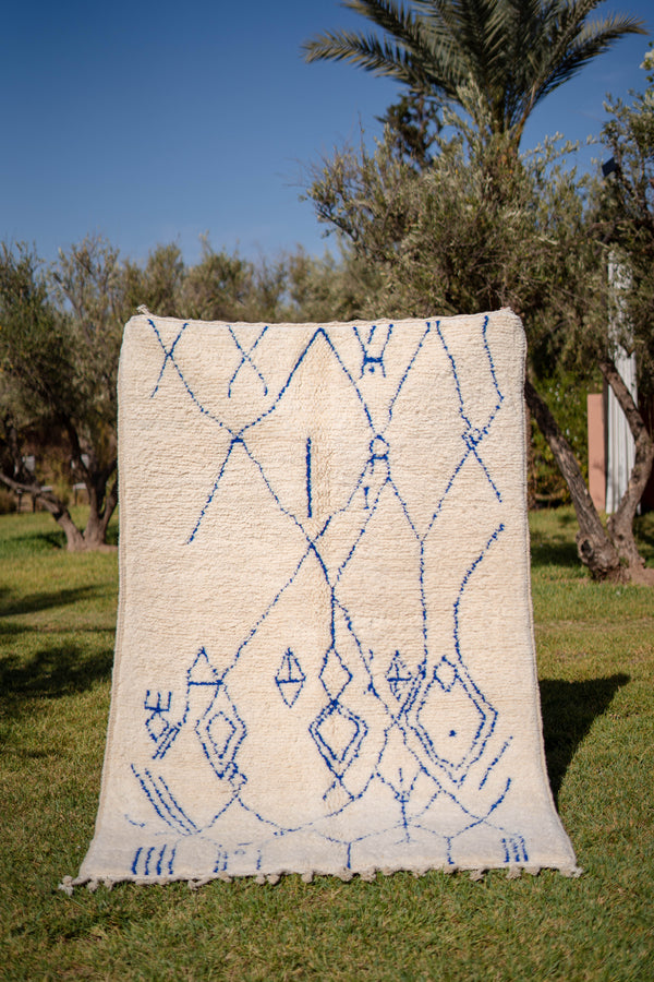 "BLUE BERBER" 248x162cm: Tapis Beni Ouarain 100% laine