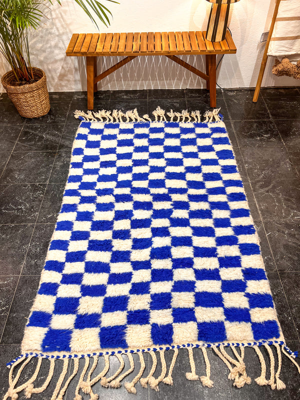 "DAMA ZARKA" 152x104cm: Tapis Beni Ouarain 100% laine