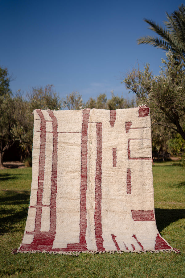 "BURGUNDY RIVER": 308 x 206 cm Tapis Beni Ouarain 100% laine