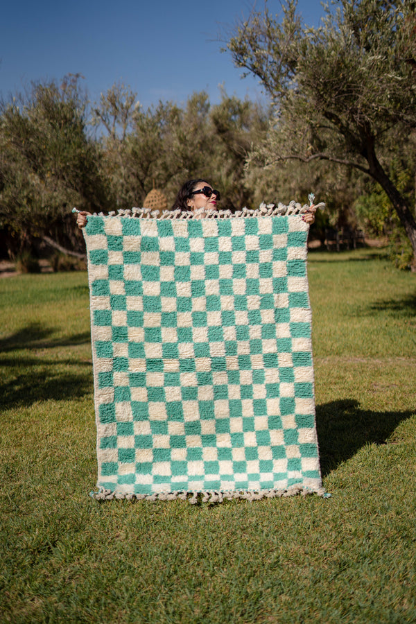 "DAMA TURQUOISE" 158x116cm: Tapis Beni Ouarain 100% laine