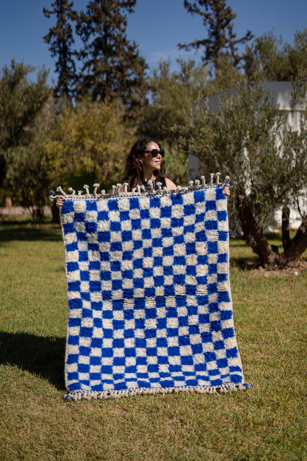 "DAMA ZARKA" 147x110cm: Tapis Beni Ouarain 100% laine