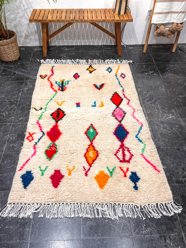"FLUO I" 160x104cm: Tapis Beni Ouarain 100% laine
