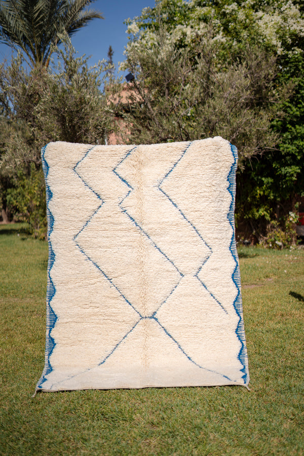 "BLUE RIVER" 236x164cm: Tapis Beni Ouarain 100% laine